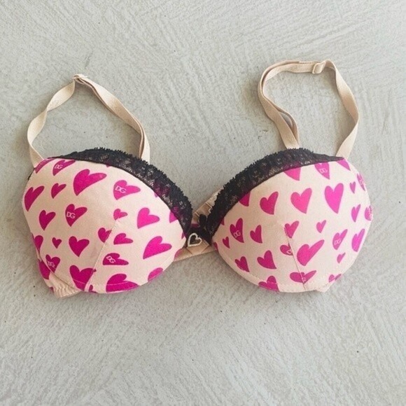 Dolce & Gabbana Vtg. 00s Y2K Pink Heart Outerwear Bra 32C rhinestone - Picture 15 of 16